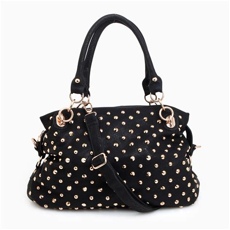 black studded shoulder bag.